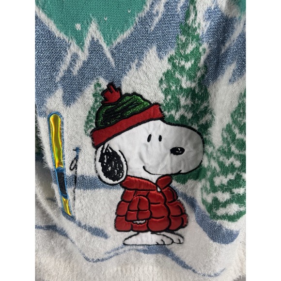 Peanuts Snoopy Ski Sweater Women's Large Green,red Holiday Christmas Pullover - Picture 2 of 7
